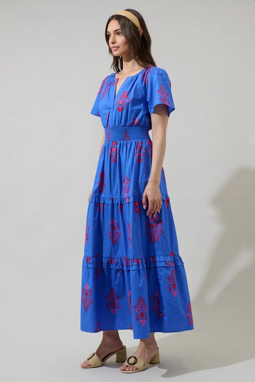 Sugarlips Shayna Floral Poplin Tiered Maxi Dress - Medium